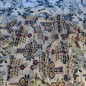 Sheer Geometric Patterned Kimono Cardigan - Sz M